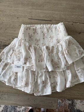 NWT - Altar’d State - Smocked  Waist Tiered Mini Skirt - White with Blush Floral